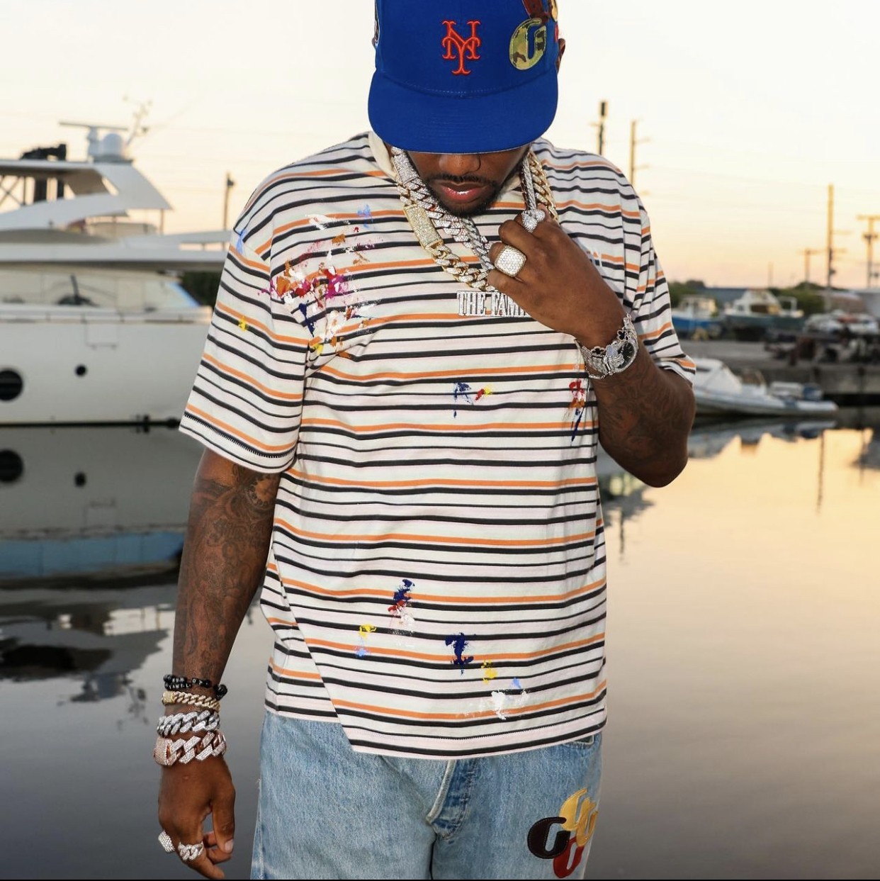 1:1 quality version Color Stripe Ink Splash tee