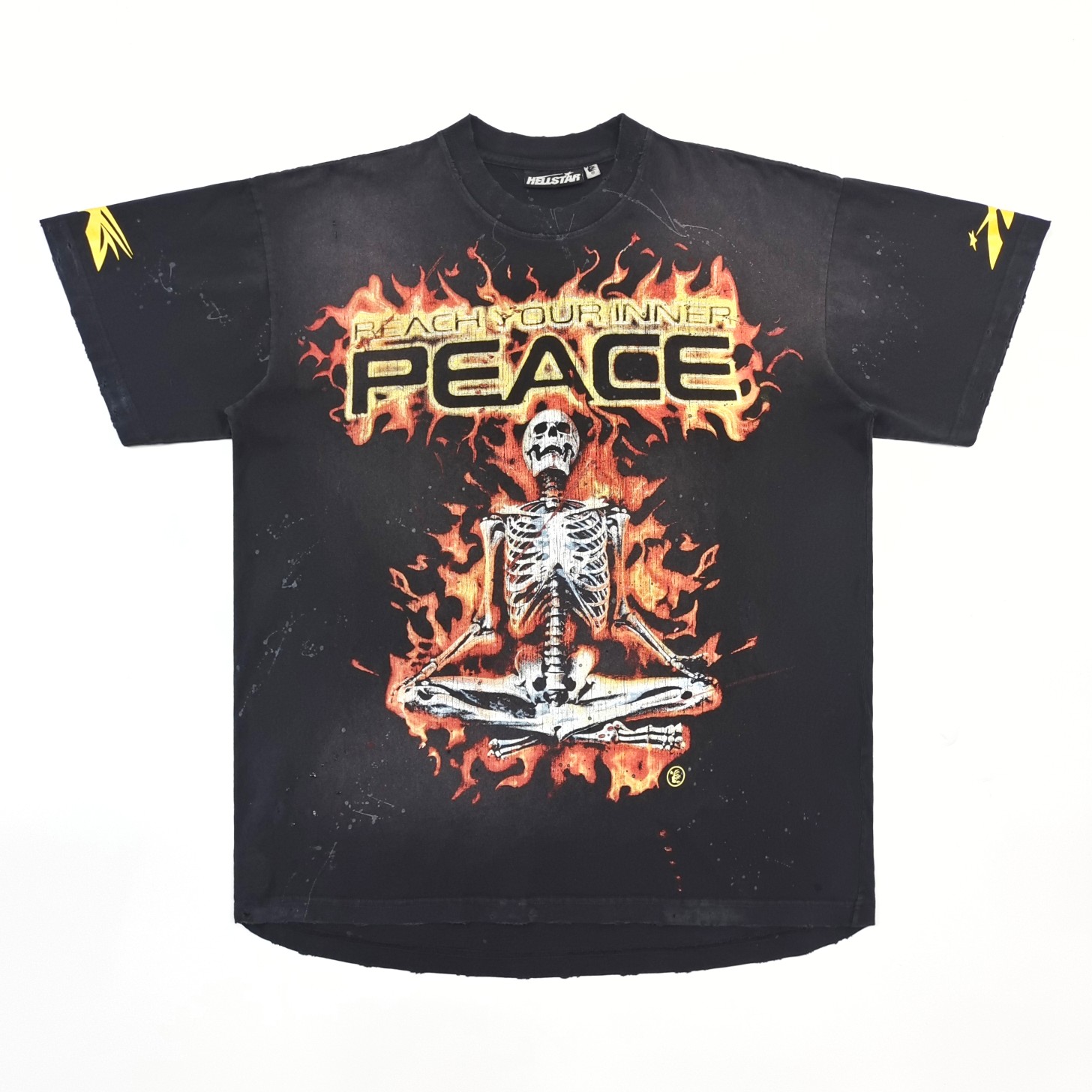 1:1 quality version Skull Flame Print Washed version tee
