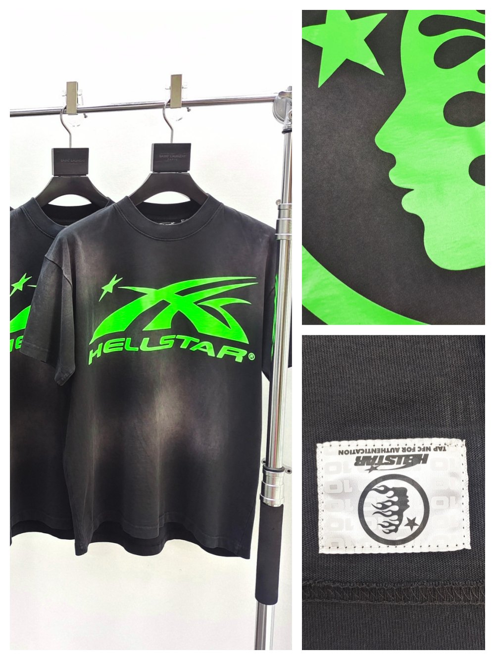 1:1 quality version Front and back bright green logo washed version tee