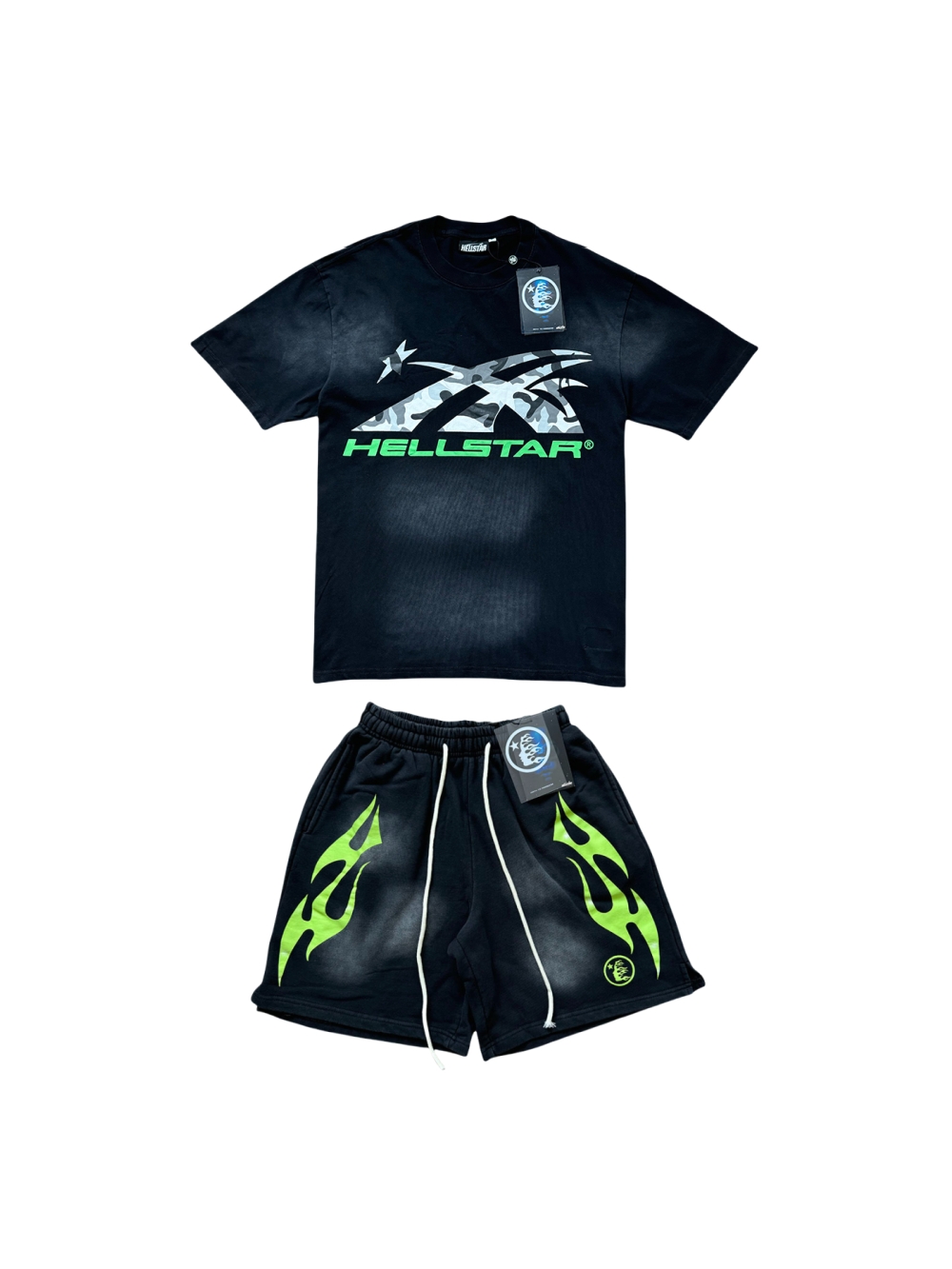 28214412 Camouflage Logo Washed Version Tee & Shorts Set