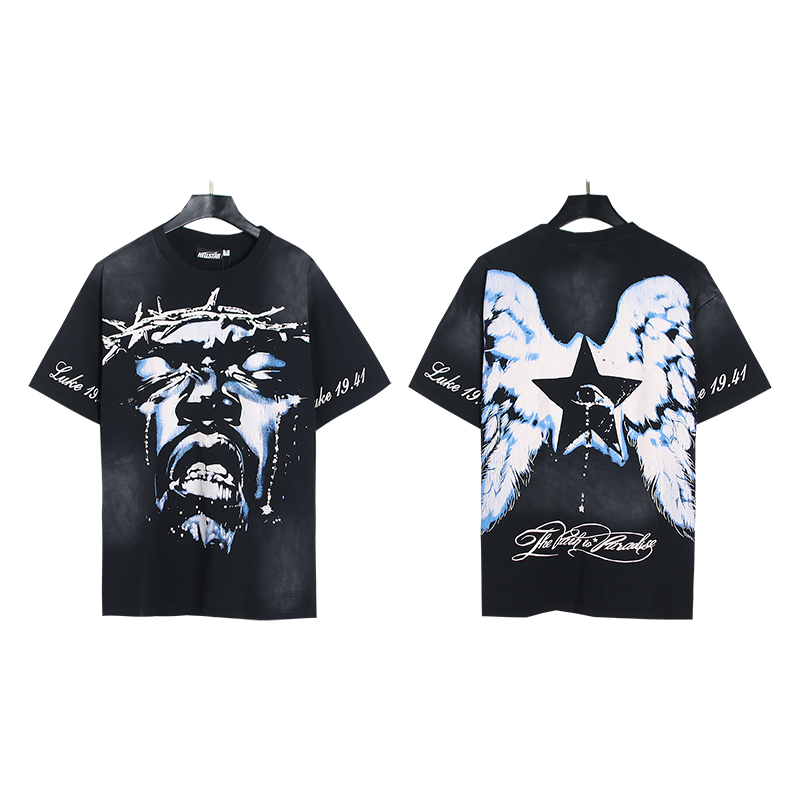 Weeping figures back angel wings printed washed version tee