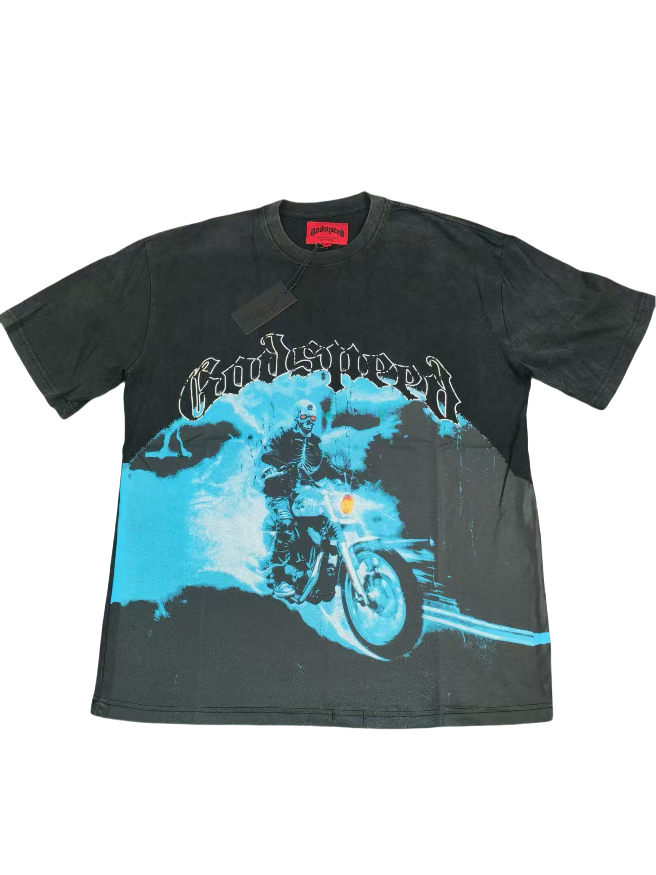 1:1 quality version 28205383 Skull Riding Motorcycle Printed Washed Version Tee