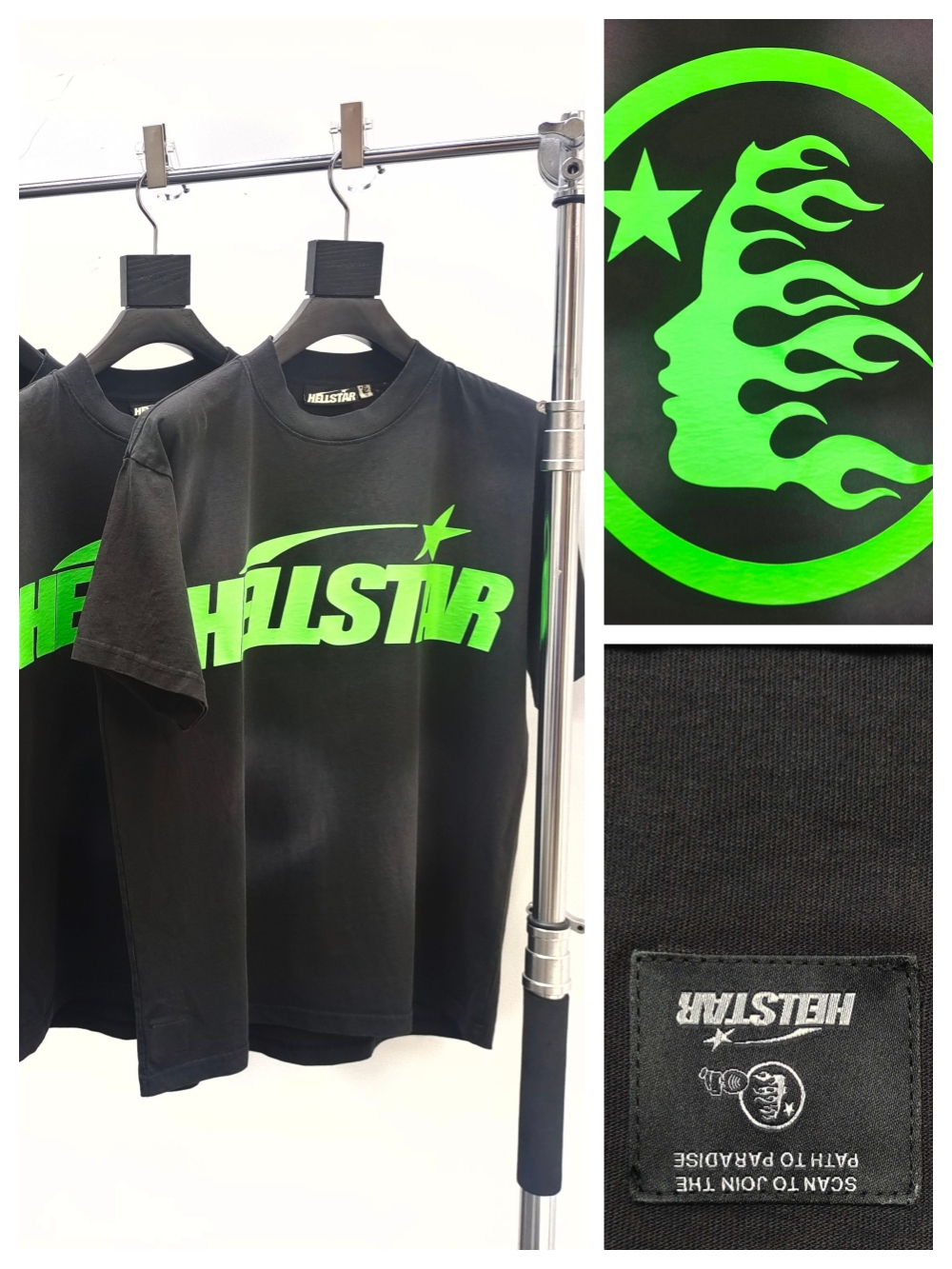 1:1 quality version Green Classic Letter Logo Printed Washed Version Tee