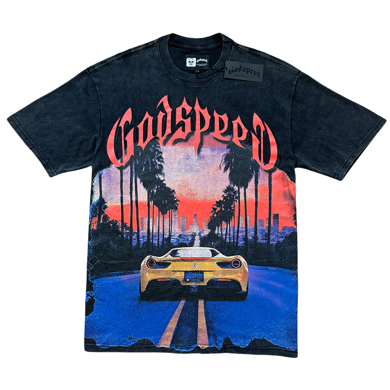 28326463 Luxury Car Sunset Street Scene Printed Washed Version Tee 2 colors