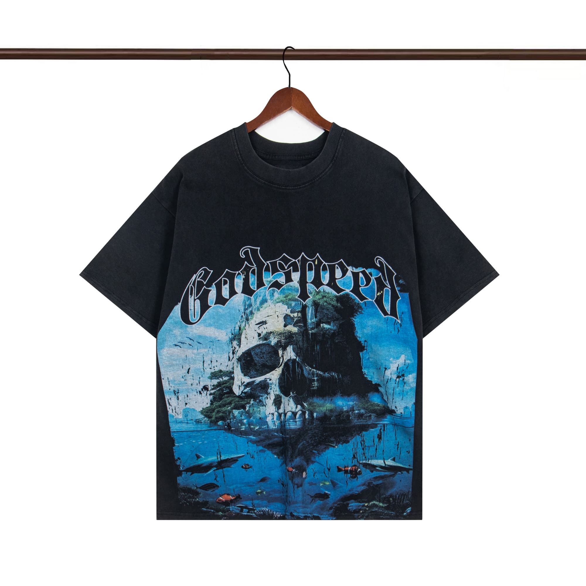 1:1 quality version Skull Island Printed Washed Version Tee