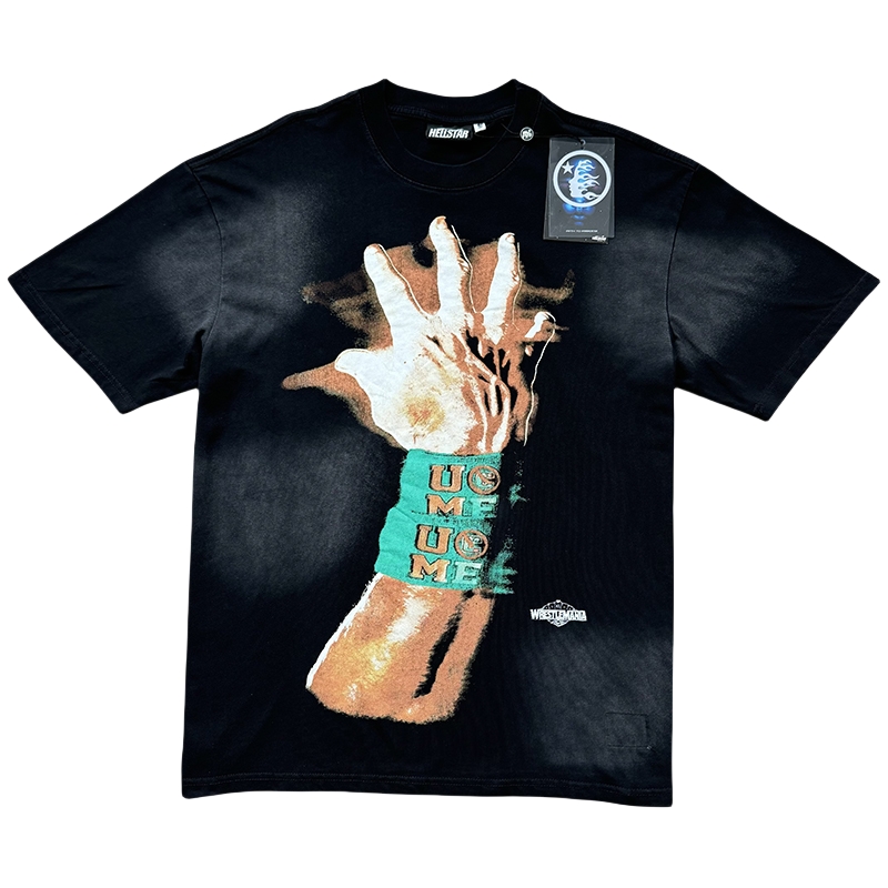 28183188 Wrestling Arm Letter Print Washed Version Tee