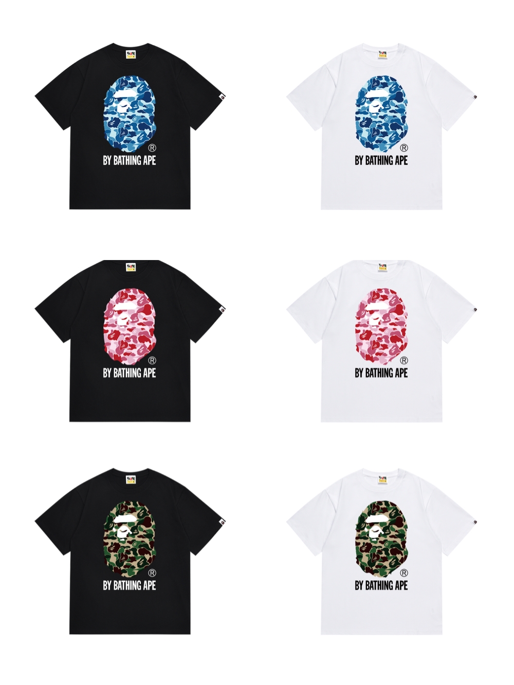 Classic ABC Camouflage Ape Big Head Letter Print Tee 6 colors