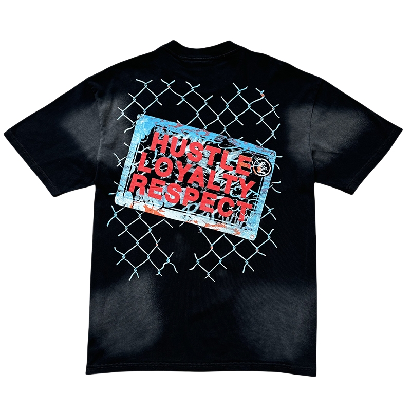 28183188 Wrestling Arm Letter Print Washed Version Tee