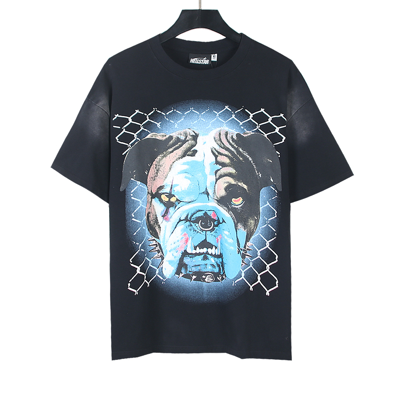 [buy more save more]Washed Version Dog Head Barbed Wire Letter Print tee