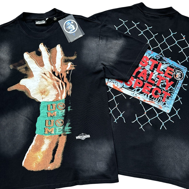 28183188 Wrestling Arm Letter Print Washed Version Tee