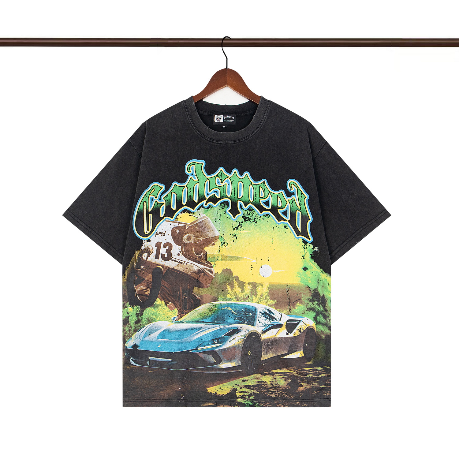 [buy more save more]1:1 quality version Gradient letters Sports Car Printed Torn and Washed Tee