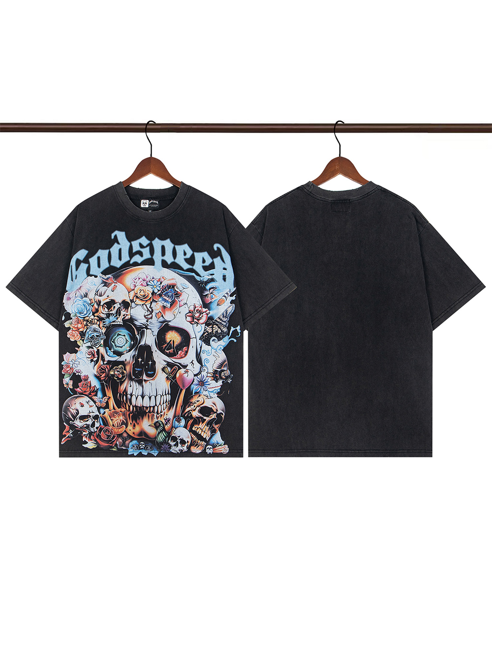 1:1 quality version Skull Rose creature print Washed Version Tee