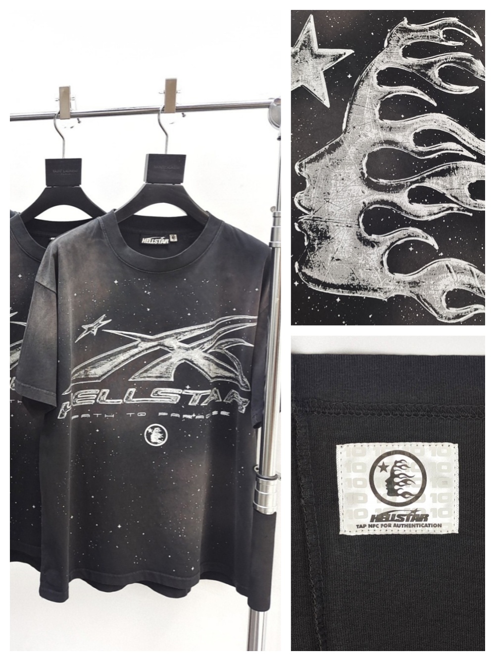 1:1 quality version Washed Version chrome star chart logo print tee with NFC tag