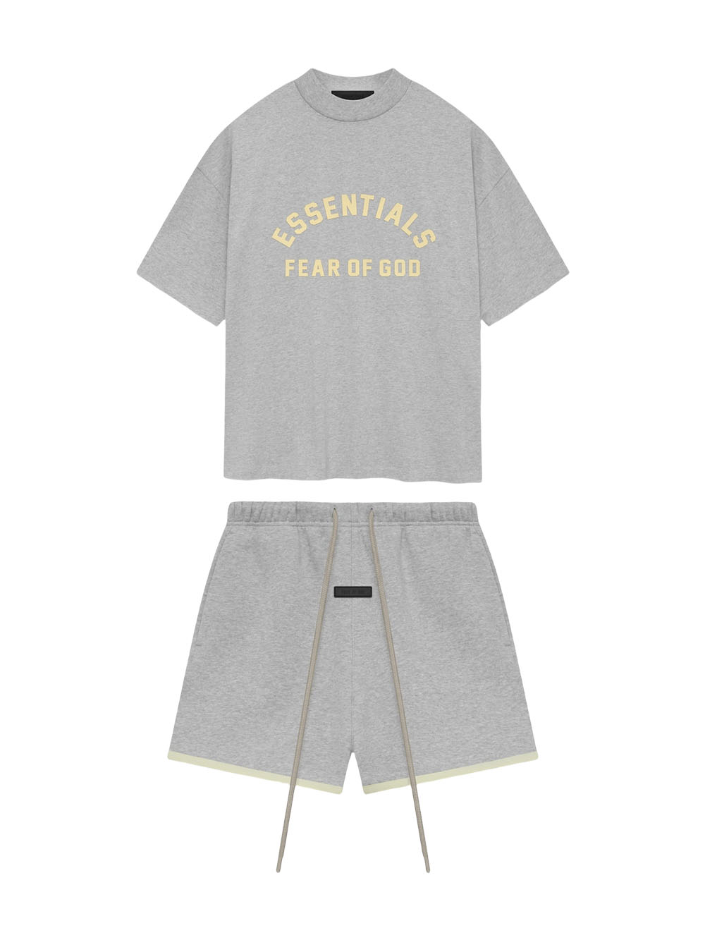 1:1 quality version Light Yellow Stereoscopic Silicone Curved Letter Logo Tee & Wrap Shorts Set