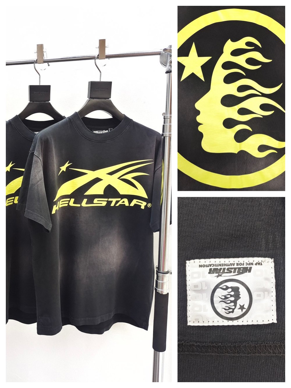 1:1 quality version HS Lemon Yellow Logo Washed Version tee with NFC tag