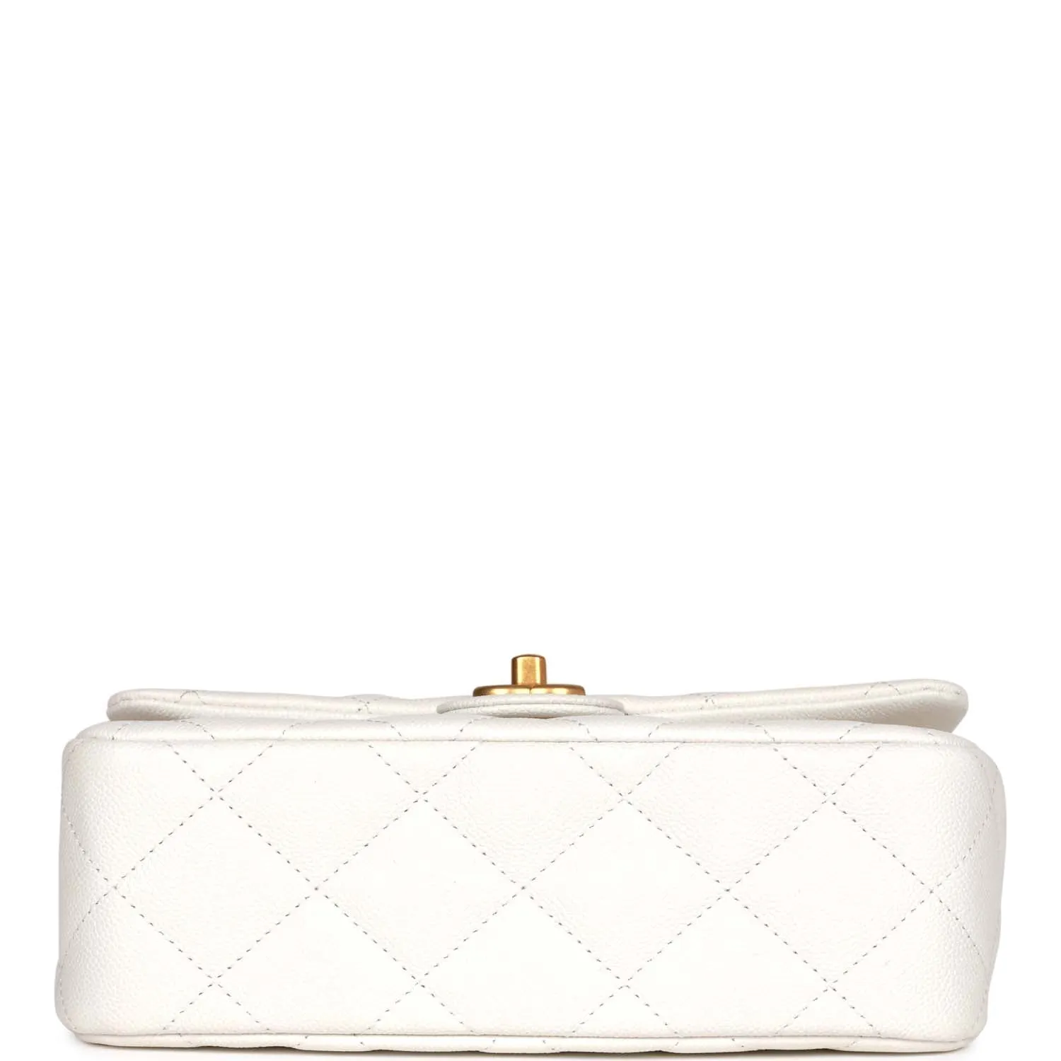 Large Single Flap White Caviar Leather Antique Gold Hardware