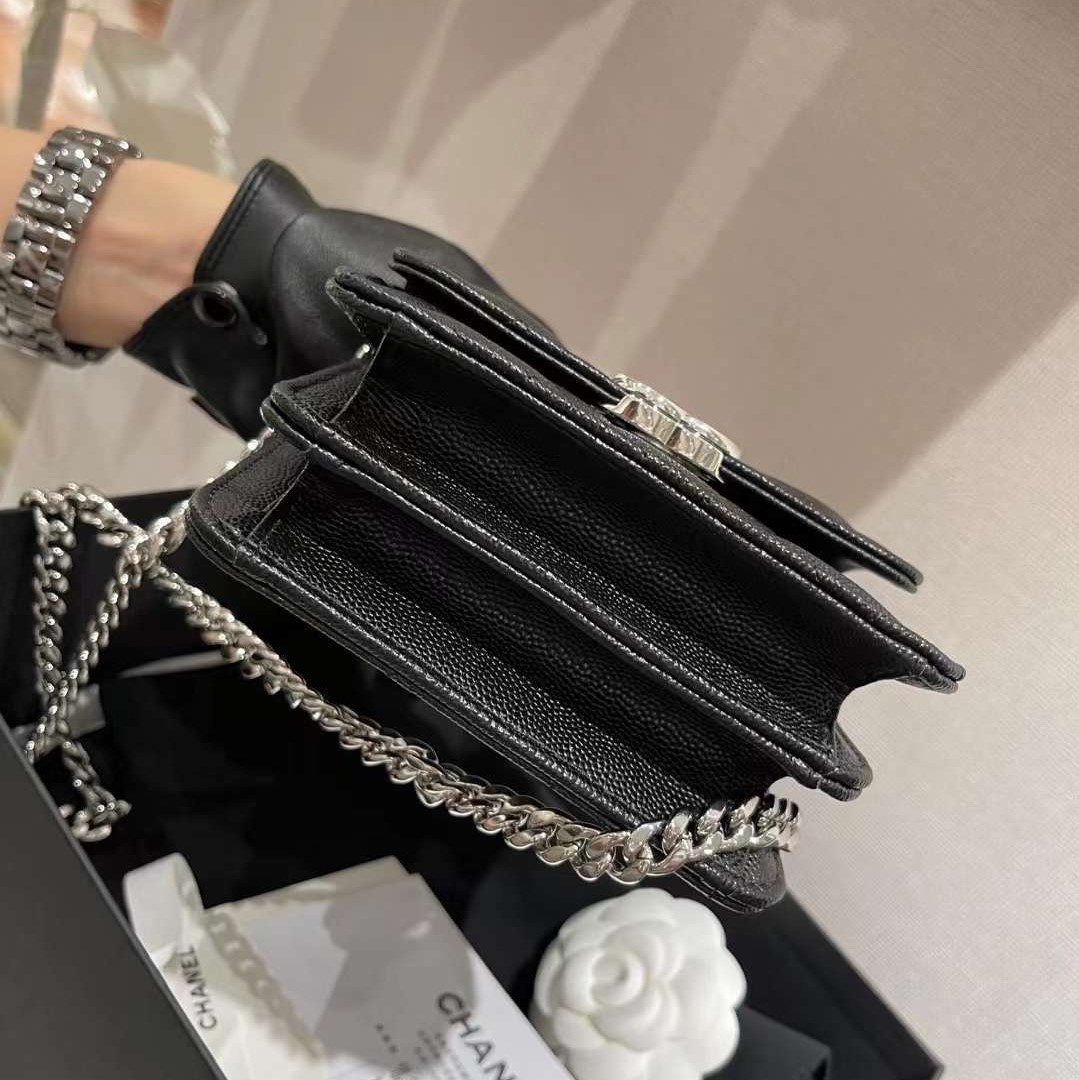Chanel Enamel Handle Clutch with Chain in Grained Calfskin