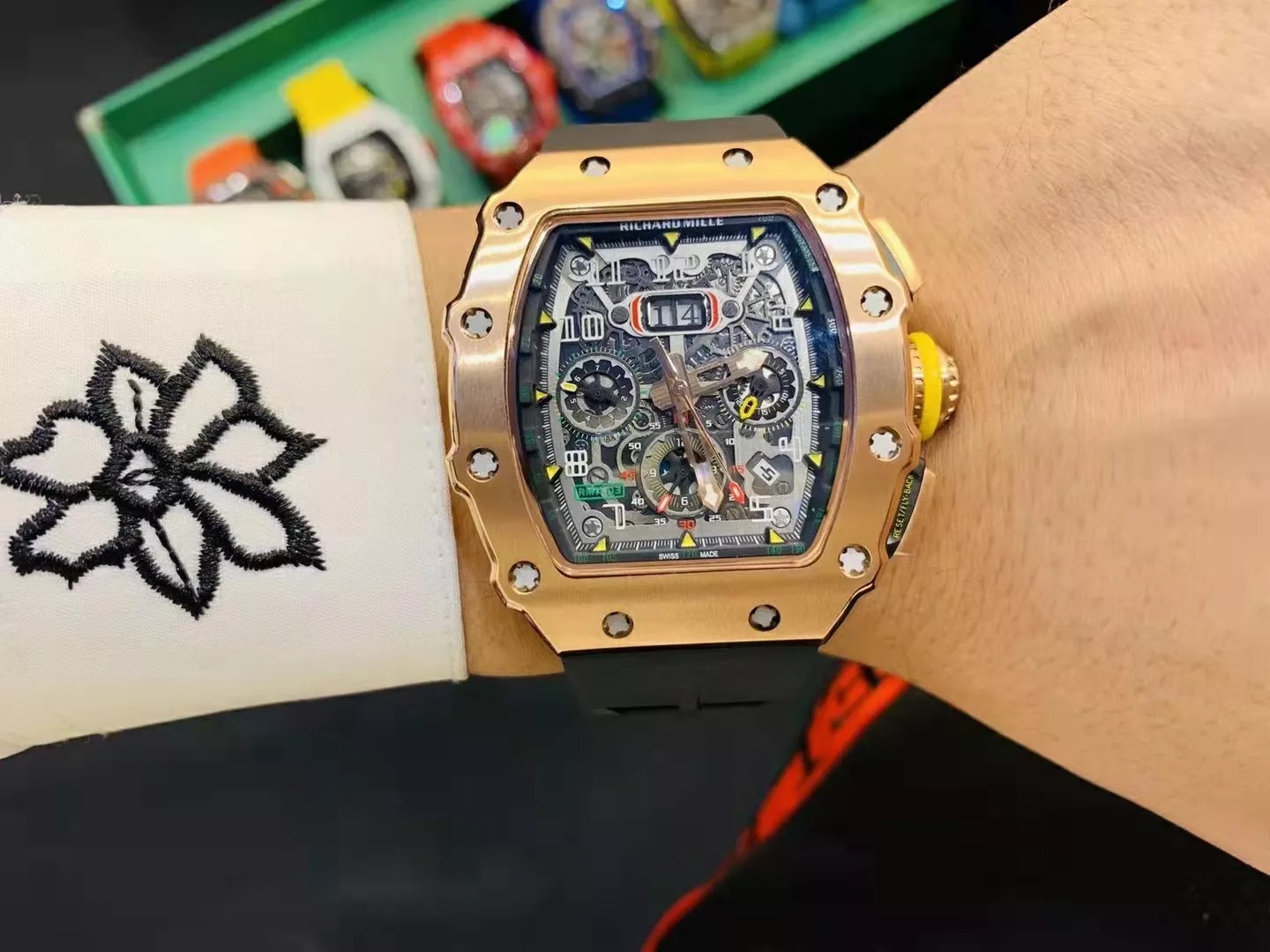 RM 11-03 Skeleton Dial Rose Gold Bezel Black Rubber Strap ZY 7750