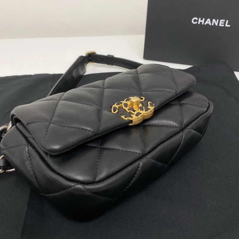 Chanel Lambskin Quilted Chanel 19 Waist Bag As1163 Black