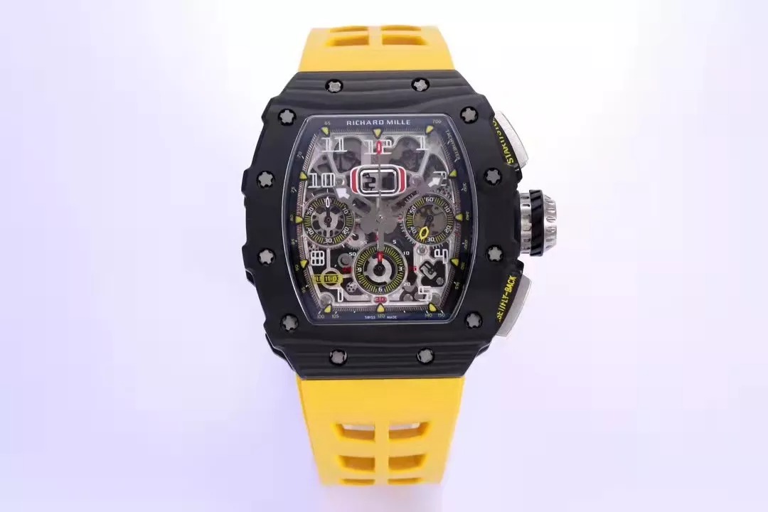 RM 11-03 Skeleton Dial Black Bezel Yellow Rubber Strap KV 7750
