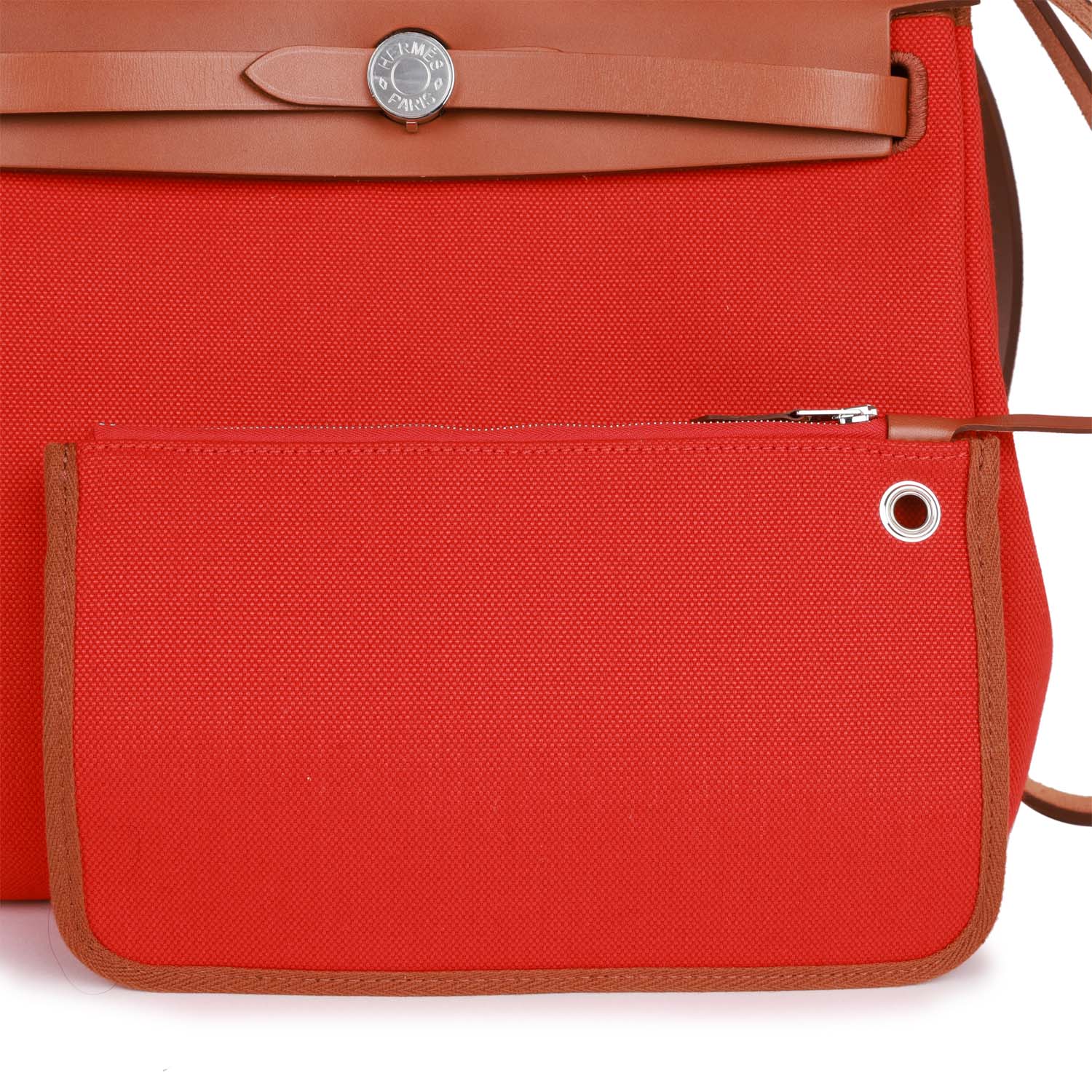 Hermes Herbag Zip PM 31 Capucine Toile H Berline Vache Fauve Hunter Naturel Palladium Hardware