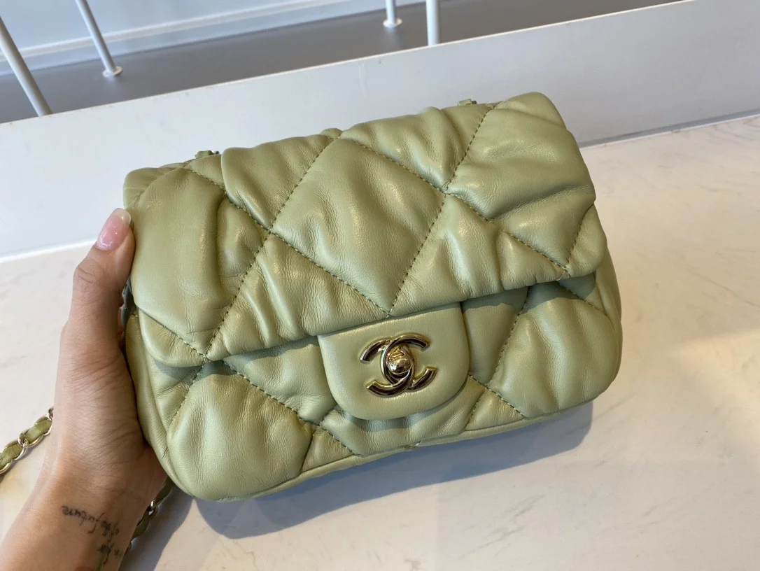 Chanel Small Flap Bag Gold Hardware Green For Women, Women’s Handbags, Shoulder Bags 7.5in/19cm AS2232