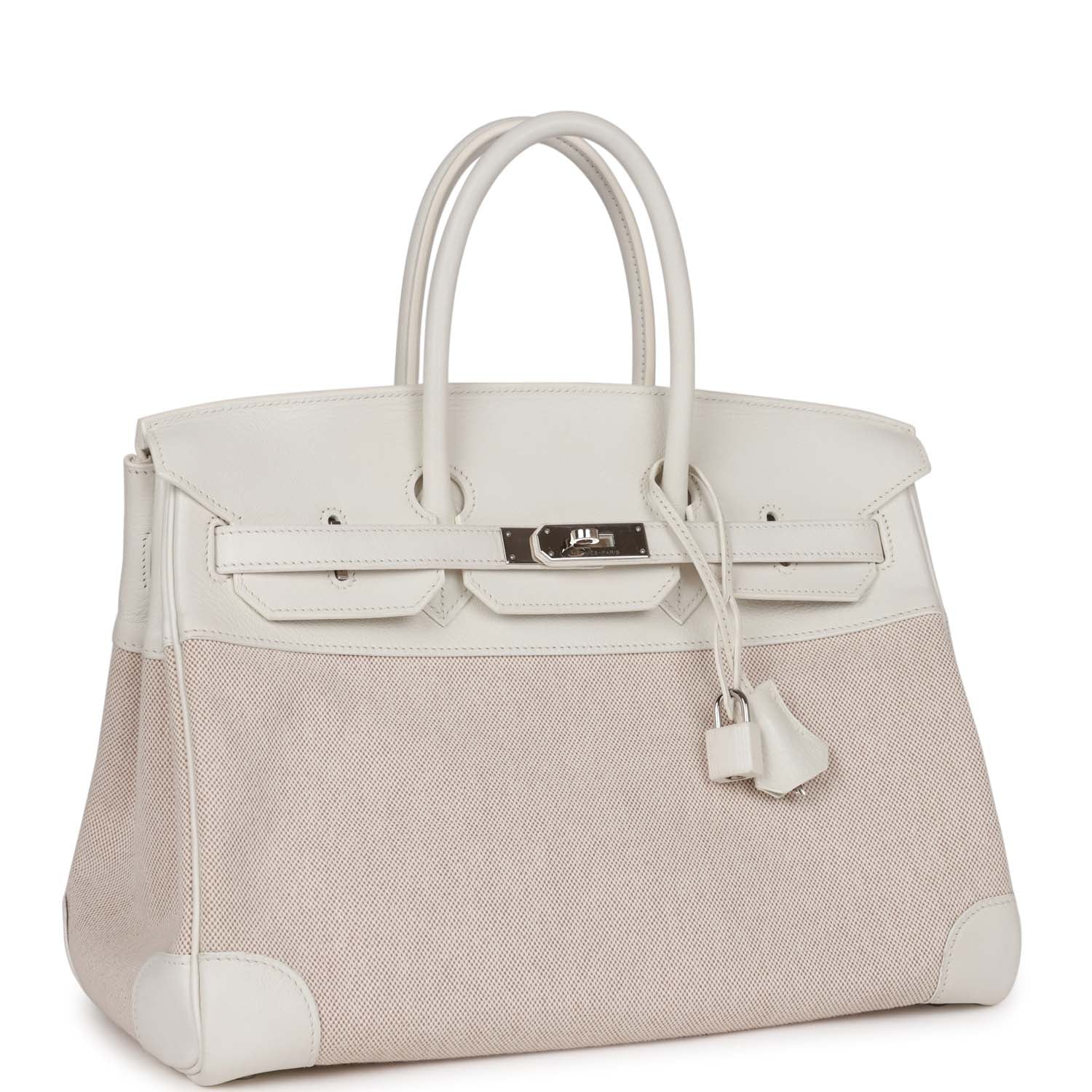 Pre-owned Hermes Birkin 35 White Gulliver and Toile H Palladium Hardware