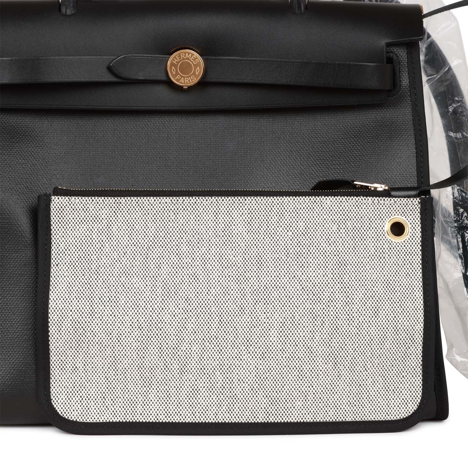 Hermes Herbag Zip PM 31 Black and Ecru Toile H Berline Vache Hunter Gold Hardware
