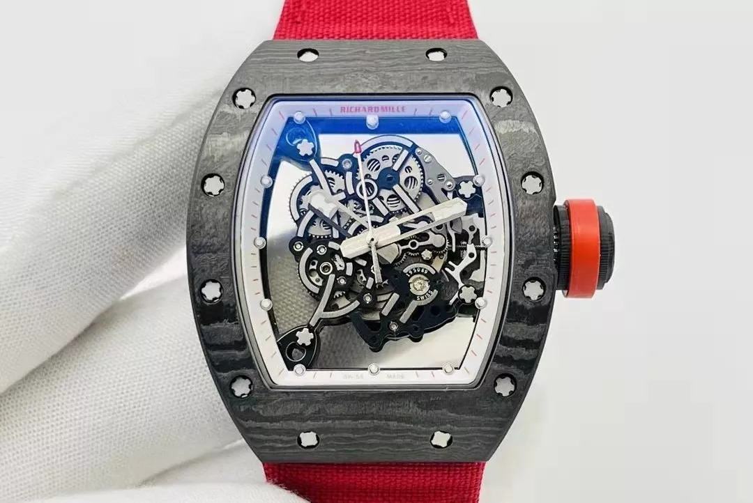 RM055 Skeleton Dial Black Bezel Red Canvas Strap RMS RMUL2