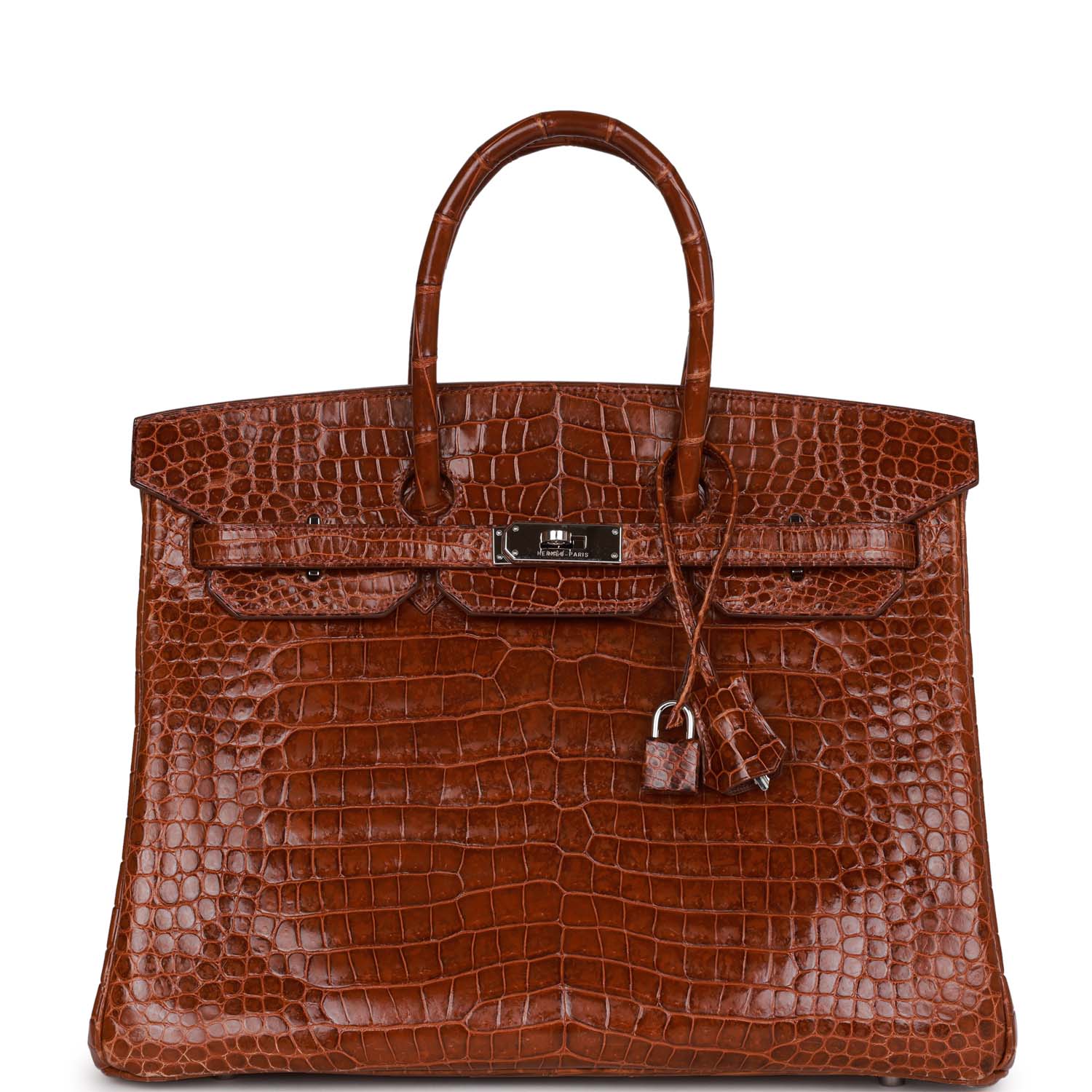 Pre-owned Hermes Birkin 35 Miel Shiny Porosus Crocodile Palladium Hardware