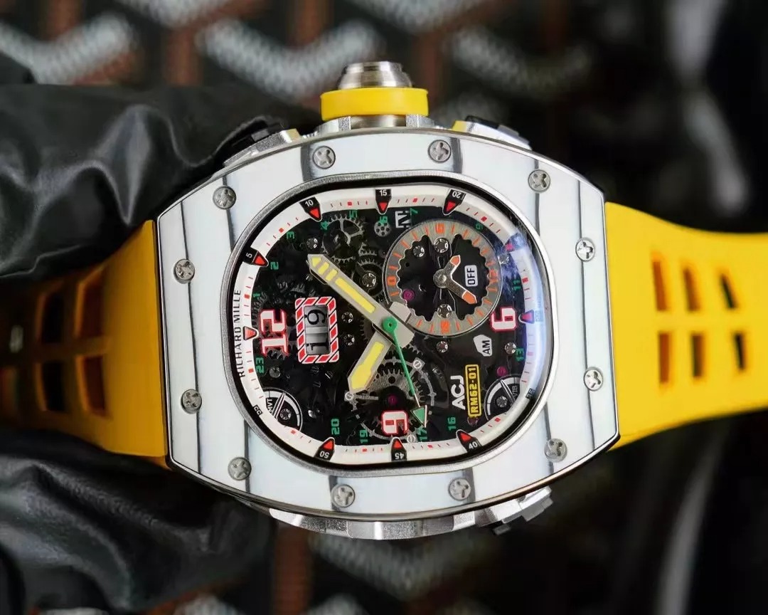 RM 62-01 Tourbillon Vibrating Alarm ACJ White Bezel Yellow Rubber Strap RM62-01