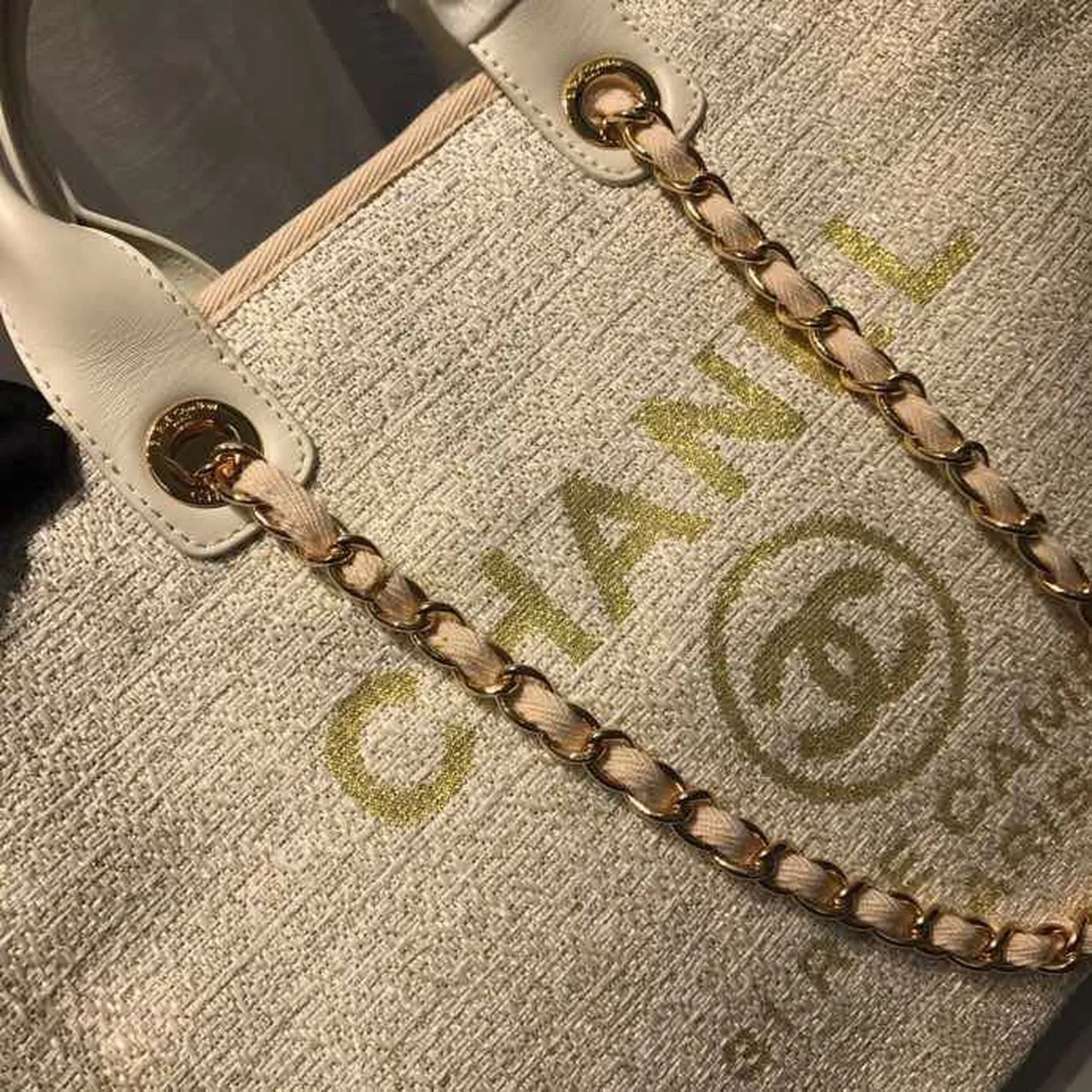 Chanel Deauville Tote Tweed Canvas Bag Fall/Winter Collection, Beige/Cream/Gold/Multi For Women 15in/38cm