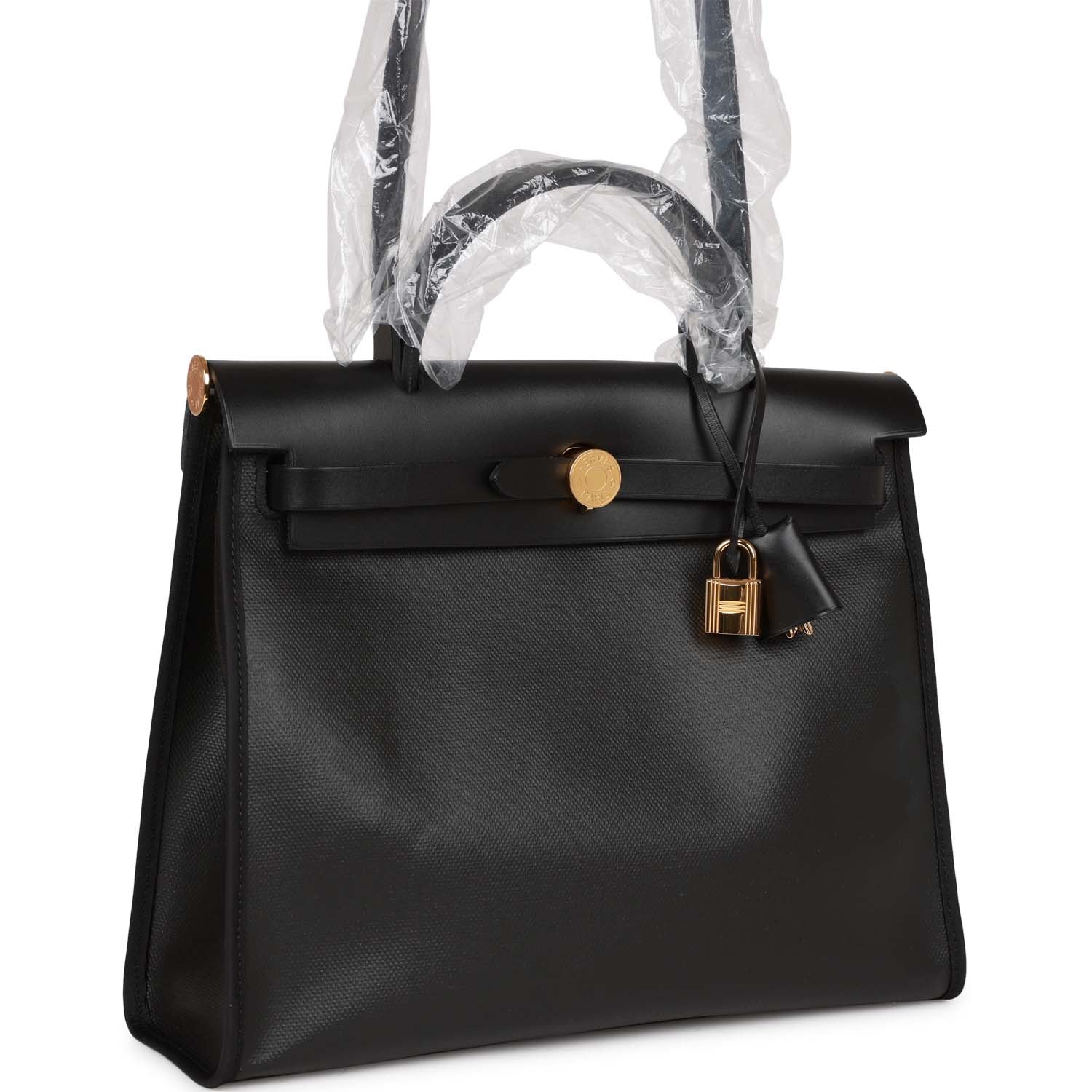 Hermes Herbag Zip PM 31 Black and Ecru Toile H Berline Vache Hunter Gold Hardware