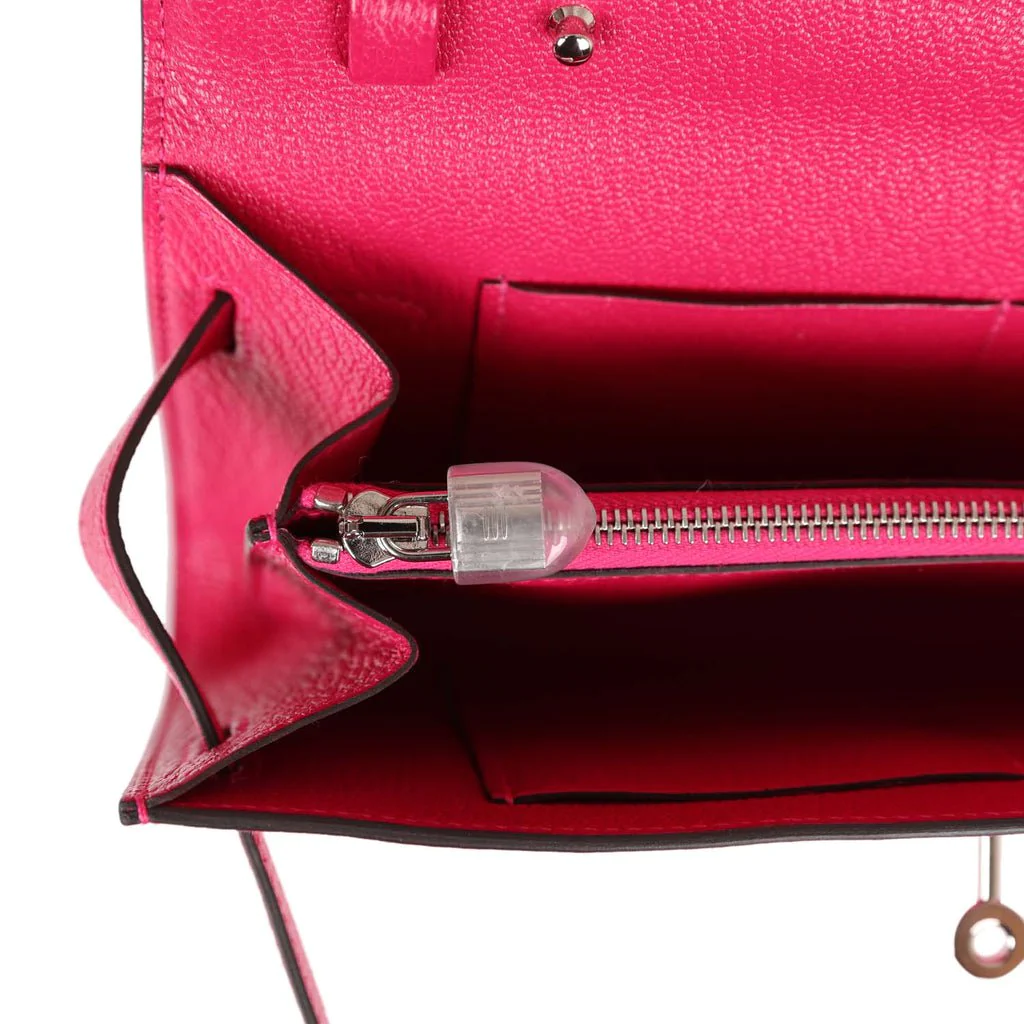 Hermes Kelly Wallet To Go Rose Mexico Chevre Palladium Hardware