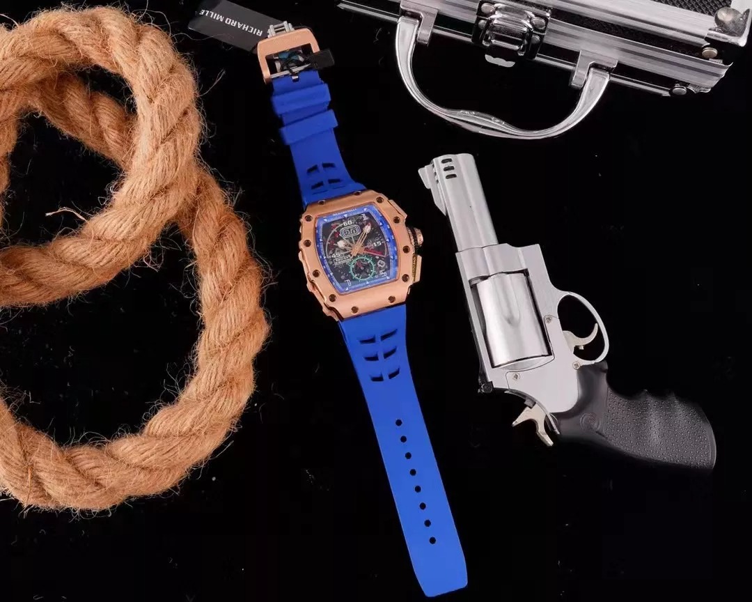 RM 11-03 Skeleton Blue Dial Rose Gold Bezel Blue Rubber Strap ZY 7750