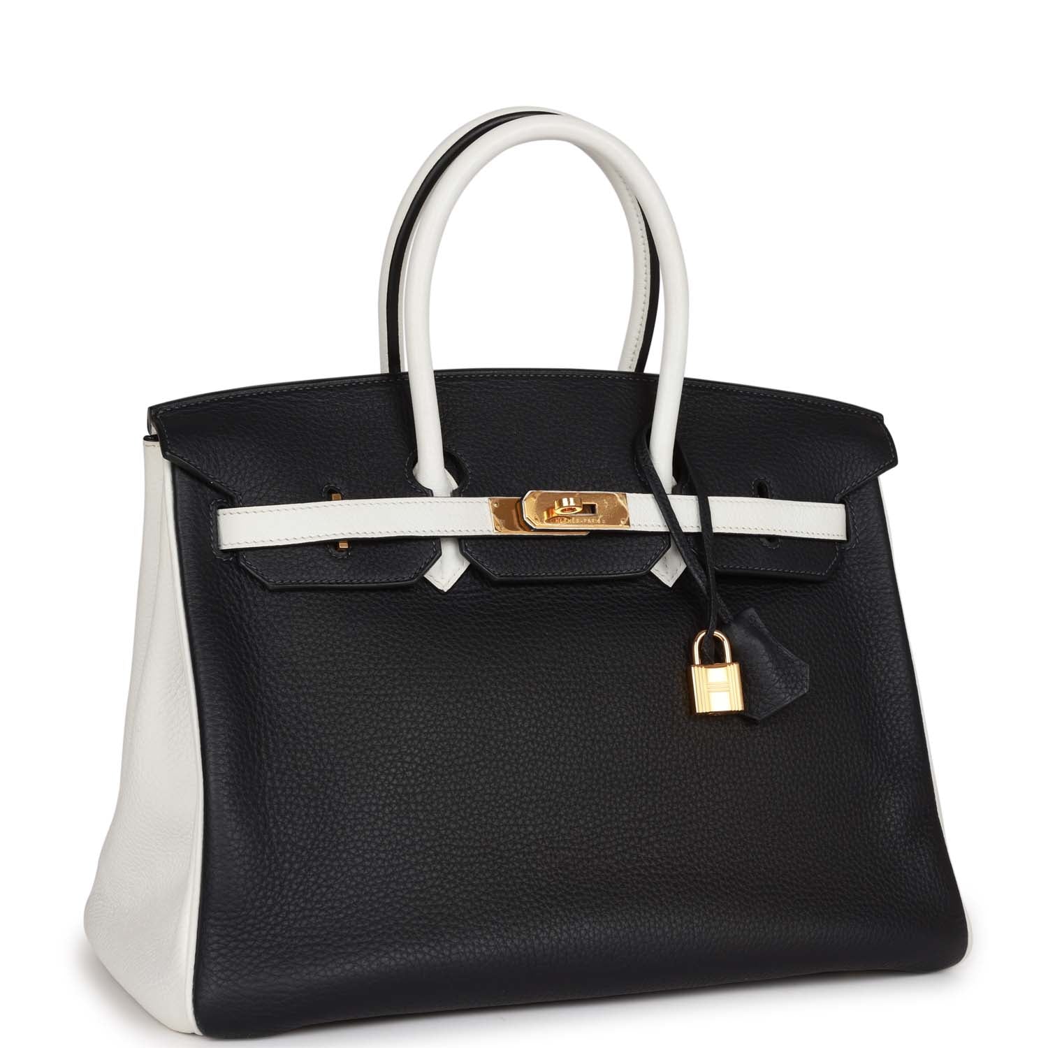 Pre-owned Hermes Special Order (HSS) Birkin 35 Black and White Clemence Gold Hardware
