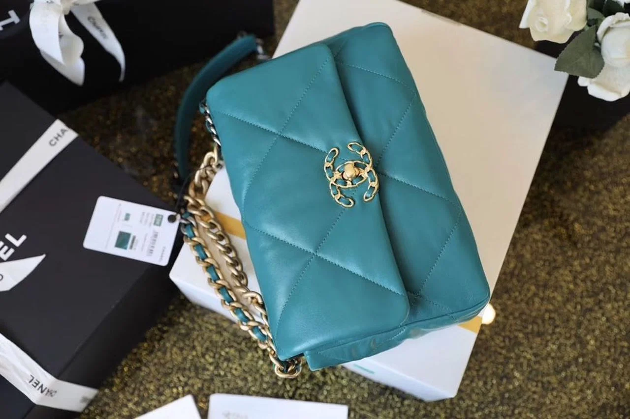 Chanel 19 Handbag 26cm Teal For Women AS1160