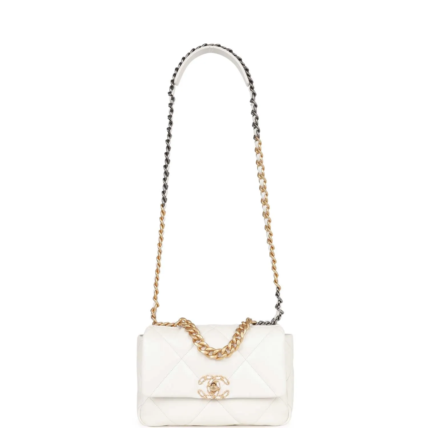 Medium 19 Flap Bag White Calfskin Mixed Hardware