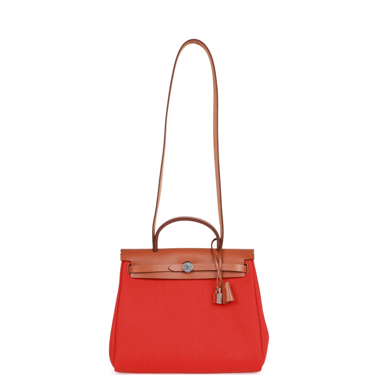 Hermes Herbag Zip PM 31 Capucine Toile H Berline Vache Fauve Hunter Naturel Palladium Hardware