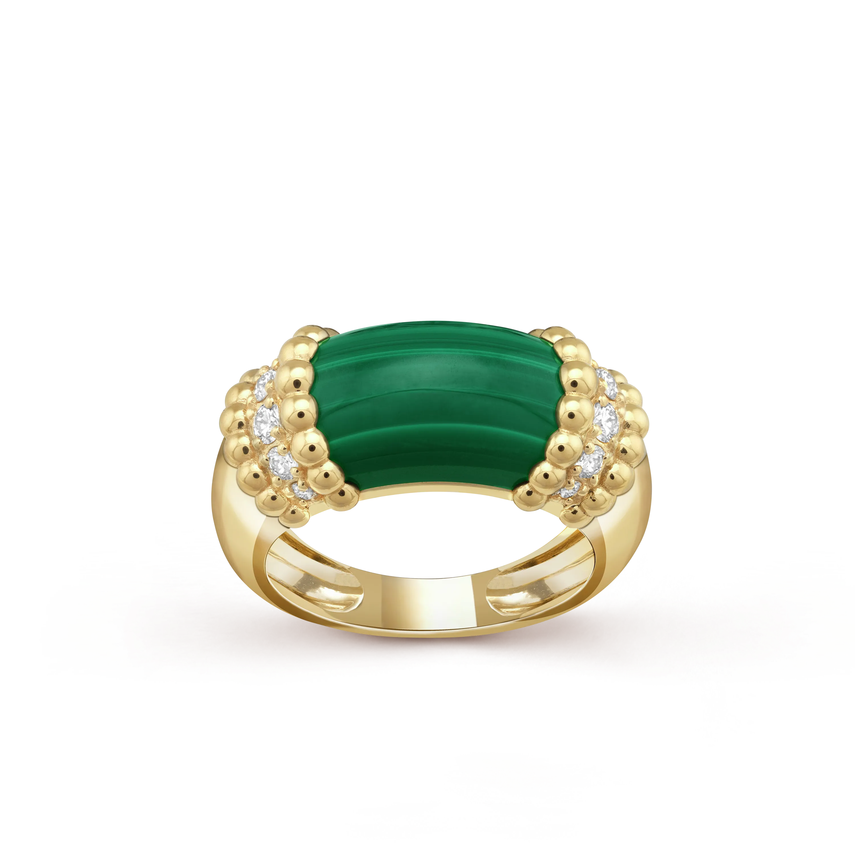 Perlée couleurs ring yellow gold, Diamond, Malachite