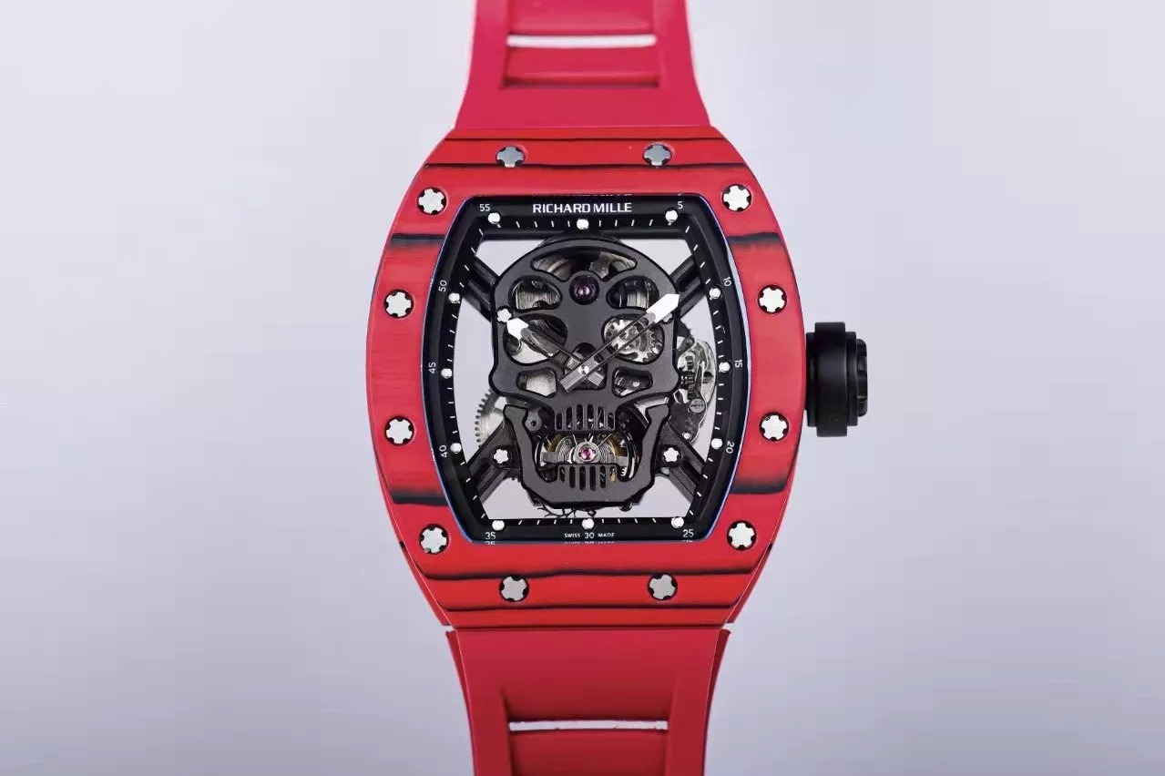 RM 52-01 Skull Black Dial Red Bezel Red Rubber Strap JB Tourbillon