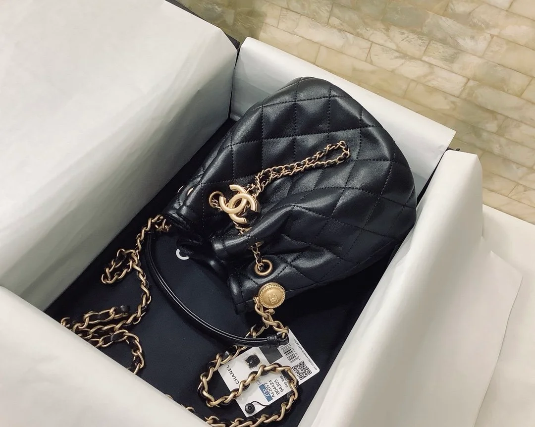 Chanel Classic Bucket Bag Gold Toned Hardware Black For Women 7.8in/20cm