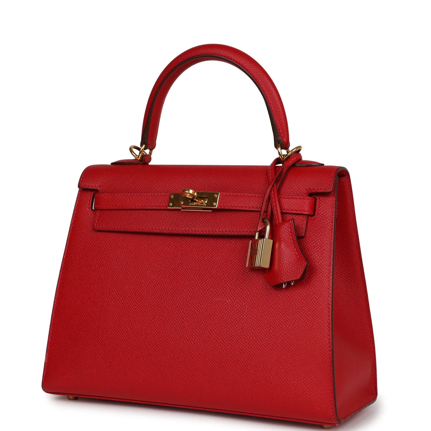 Pre-owned Hermes Kelly Sellier 25 Rouge Casaque Epsom Gold Hardware