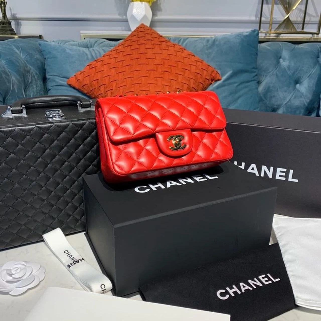 Chanel Mini Flap Bag Red For Women, Women’s Bags, Women’s Bag, Shoulder And Crossbody 7.8in/20cm A69900