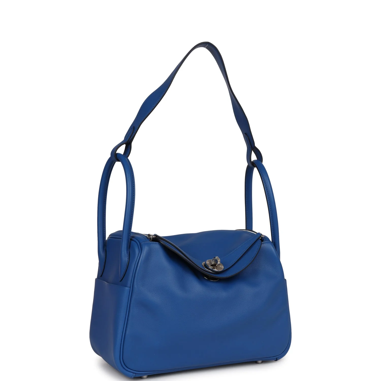 Pre-owned Hermes Lindy 26 Bleu France Verso Swift Palladium Hardware