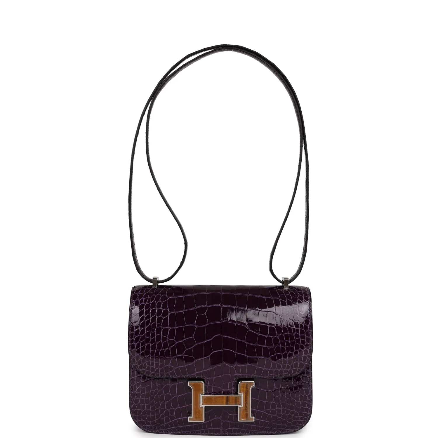Hermes Constance 18 Amethyst Shiny Alligator Tigers Eye Quartz Palladium Hardware