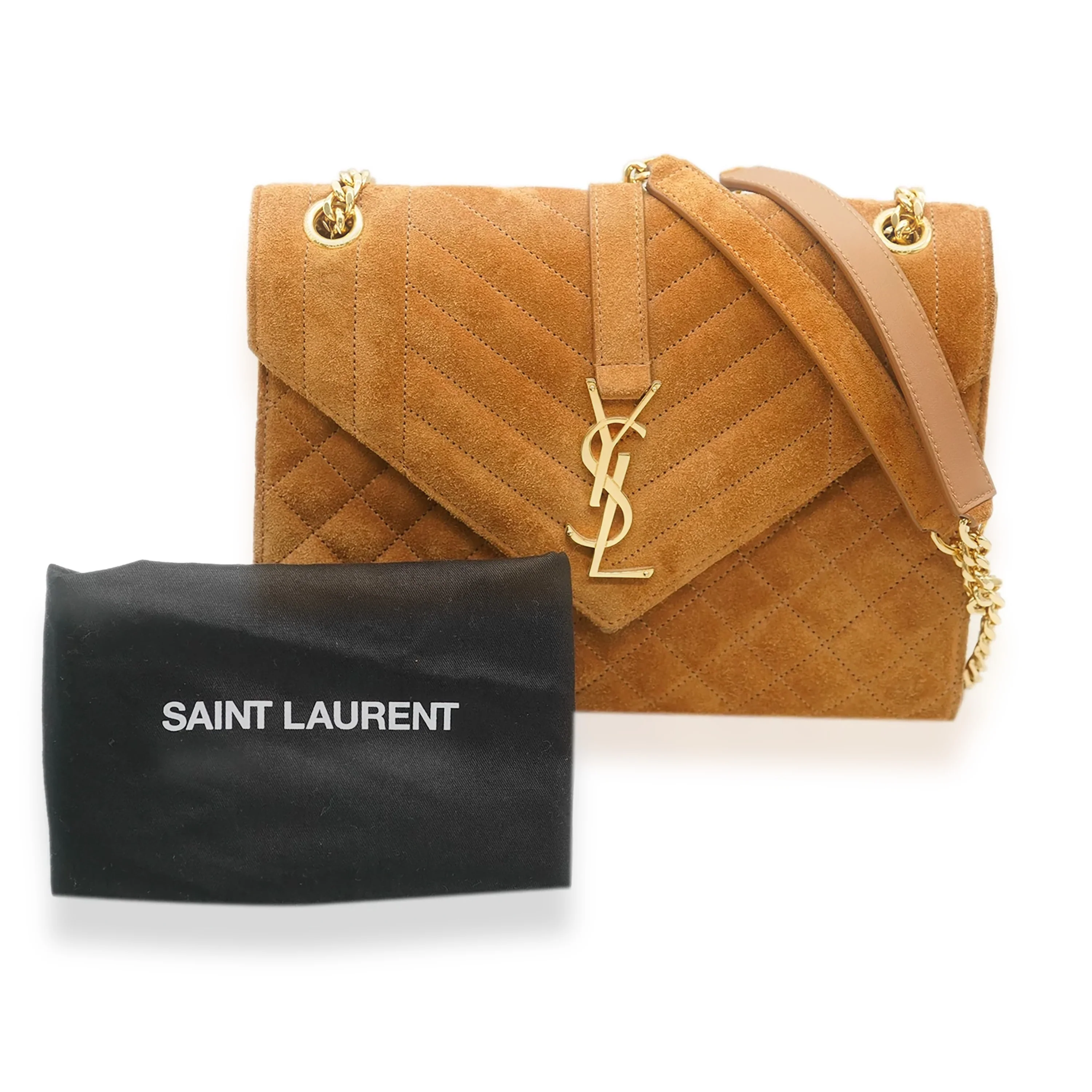 Saint Laurent Brown Suede Tri Quilt Envelope Flap Chain Bag