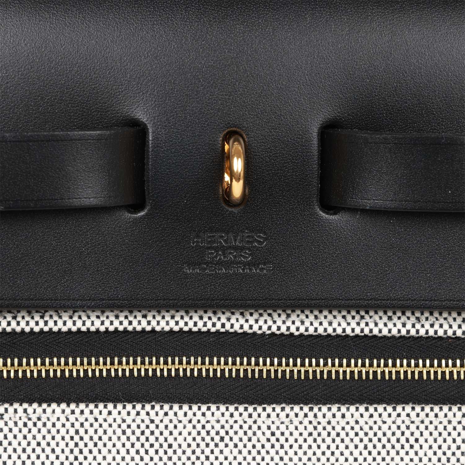 Hermes Herbag Zip PM 31 Black and Ecru Toile H Berline Vache Hunter Gold Hardware