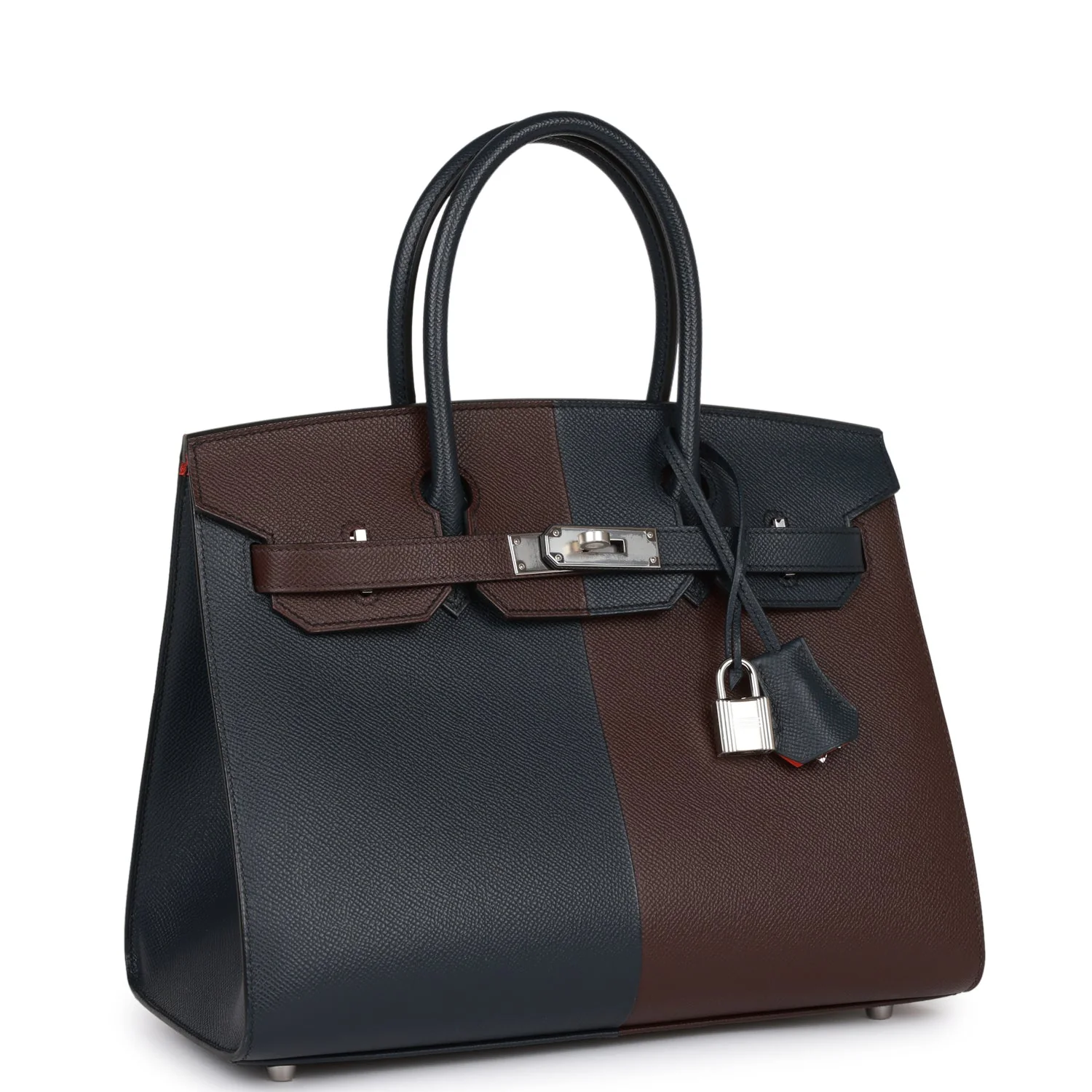 Pre-owned Hermes Casaque Birkin Sellier 30 Rouge Sellier and Bleu Indigo Epsom Palladium Hardware