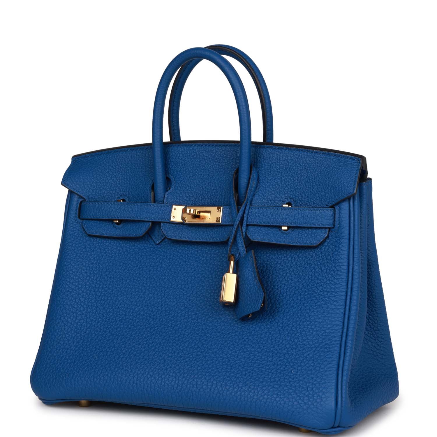 Pre-owned Hermes Birkin 25 Bleu France Togo Gold Hardware